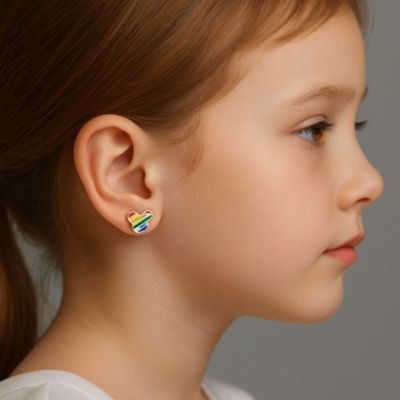 Plated with Multi Color Enamel Mickey Mouse Rainbow Stud Earrings For Kids