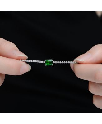 Sterling Plated with Colored Cubic Zirconia Solitaire Thin Chain Necklace