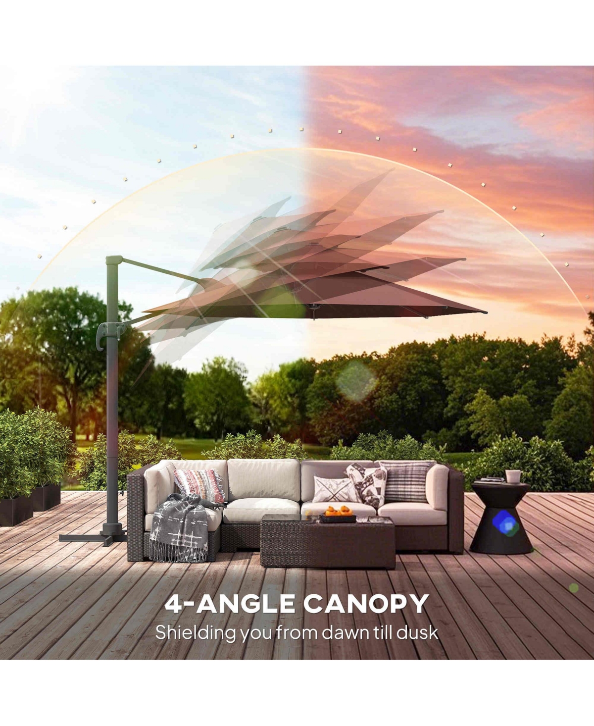 Outsunny 11' Offset Patio Umbrella with Cross-Base, Rotate, Tilt, Wine