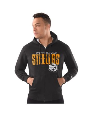 Starter - Men's Black Pittsburgh Steelers Distressed Classic Full-Zip Hoodie