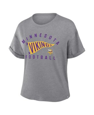 Women's Heather Gray Minnesota Vikings Pennant Wave Tribute Tri-Blend Boxy T-Shirt