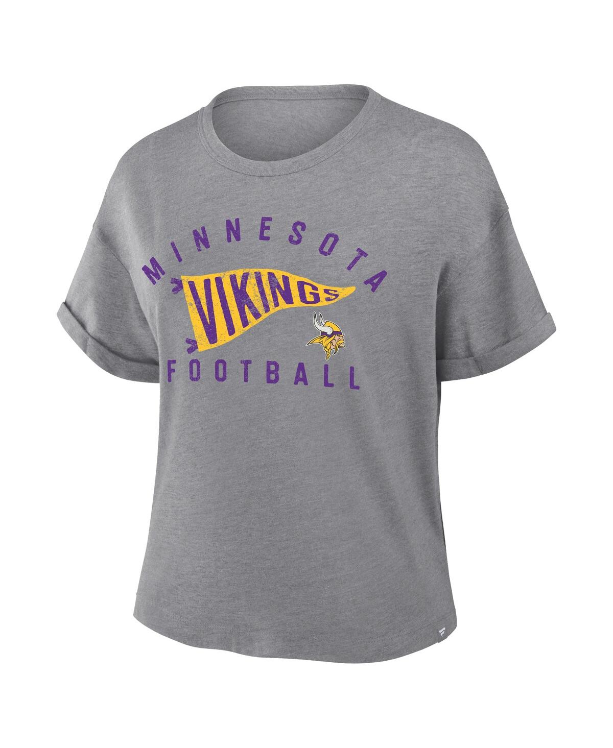 Fanatics Women's Heather Gray Minnesota Vikings Pennant Wave Tribute Tri-blend Boxy T-shirt In Gray
