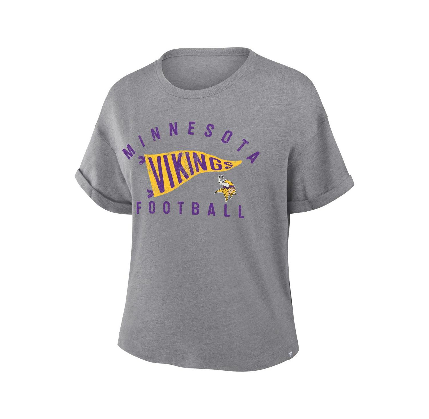 Women's Heather Gray Minnesota Vikings Pennant Wave Tribute Tri-Blend Boxy T-Shirt