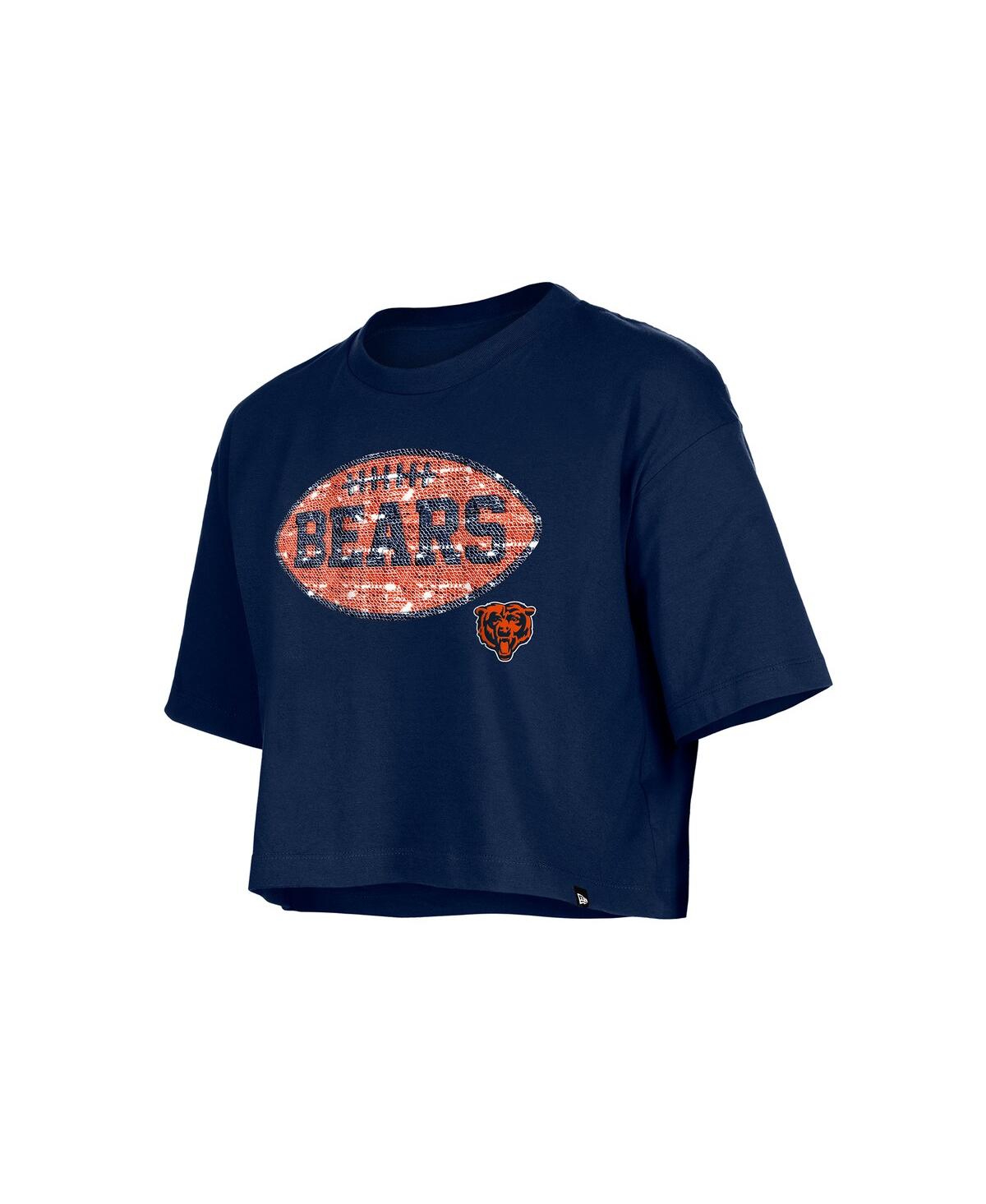 New Era Girl's Navy Chicago Bears Flip Sequin Boxy T-shirt In Blue
