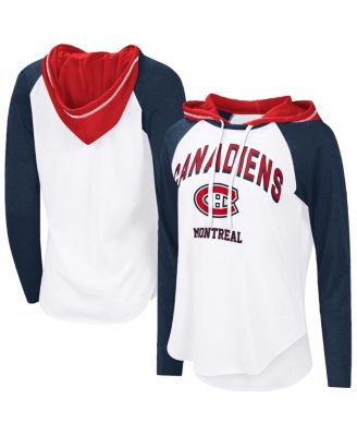 G-III 4Her by Carl Banks - Women's White Montreal Canadiens VIP Raglan Long Sleeve Hoodie T-Shirt