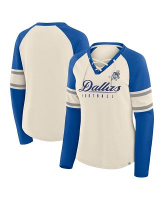 Fanatics - Women's Cream/Royal Dallas Cowboys Hometown Gridiron Hero Raglan Lace-Up V-Neck Long Sleeve T-Shirt