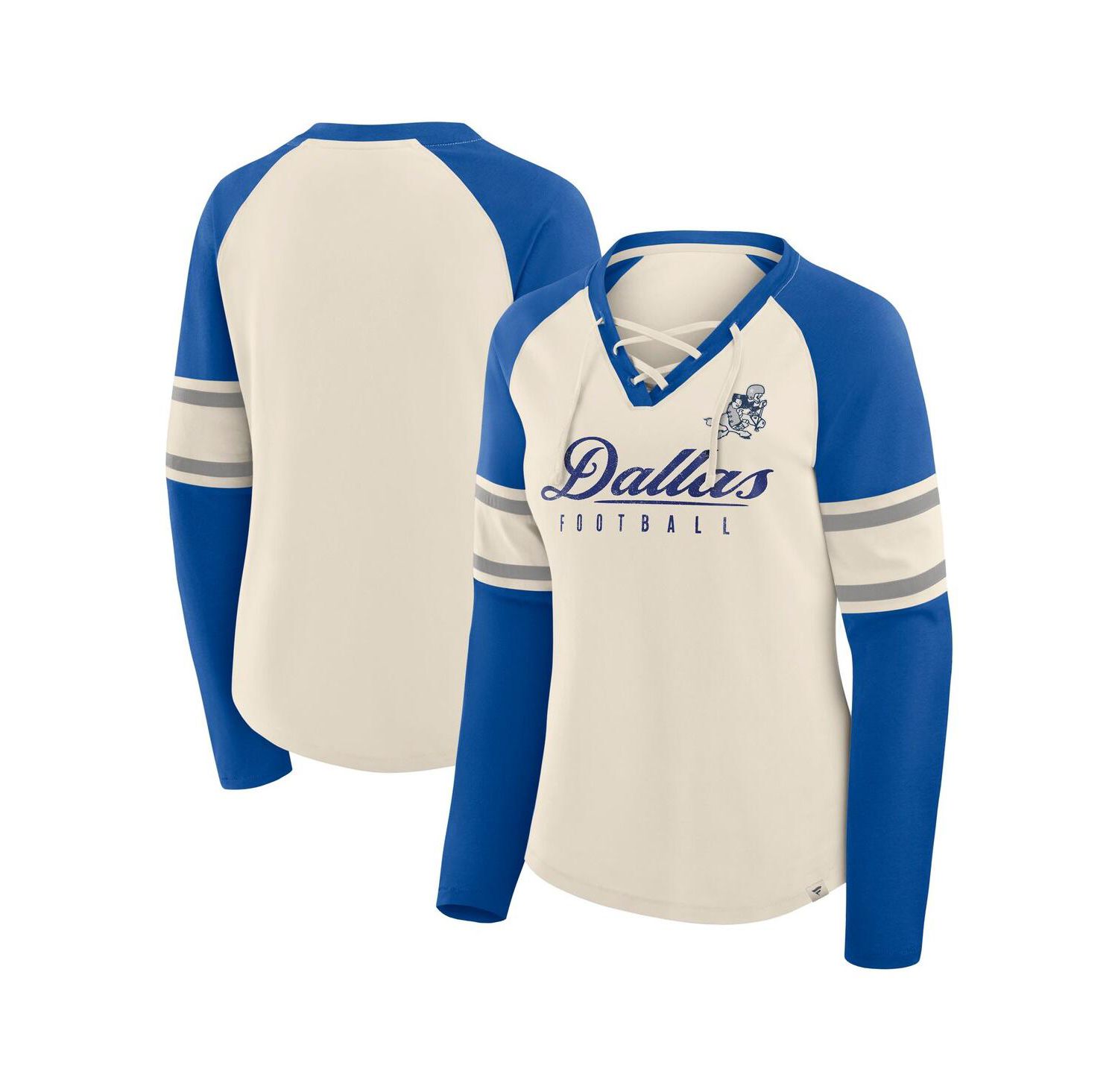 Women's Cream/Royal Dallas Cowboys Hometown Gridiron Hero Raglan Lace-Up V-Neck Long Sleeve T-Shirt