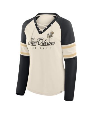 Women's Cream/Black New Orleans Saints Hometown Gridiron Hero Raglan Lace-Up V-Neck Long Sleeve T-Shirt