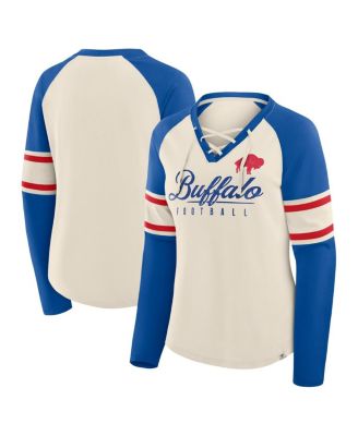 Fanatics - Women's Cream/Royal Buffalo Bills Hometown Gridiron Hero Raglan Lace-Up V-Neck Long Sleeve T-Shirt