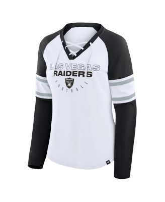 Women's White/Black Las Vegas Raiders Redzone Blitz Package Raglan Lace-Up V-Neck Long Sleeve T-Shirt