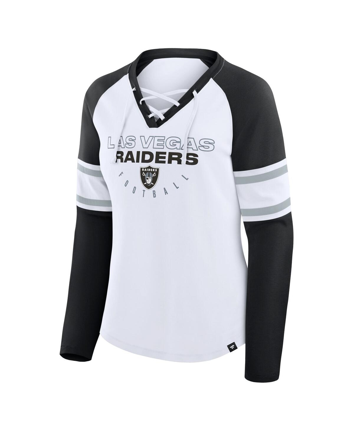 Fanatics Women's White/black Las Vegas Raiders Redzone Blitz Package Raglan Lace-up V-neck Long Sleeve T-shir In Multi