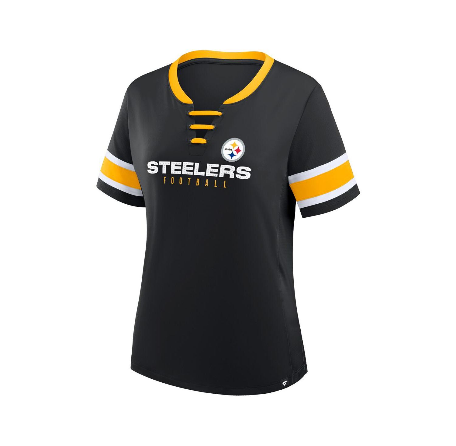 Women's Black Pittsburgh Steelers Redzone Draw Play Athena Lace-Up T-Shirt