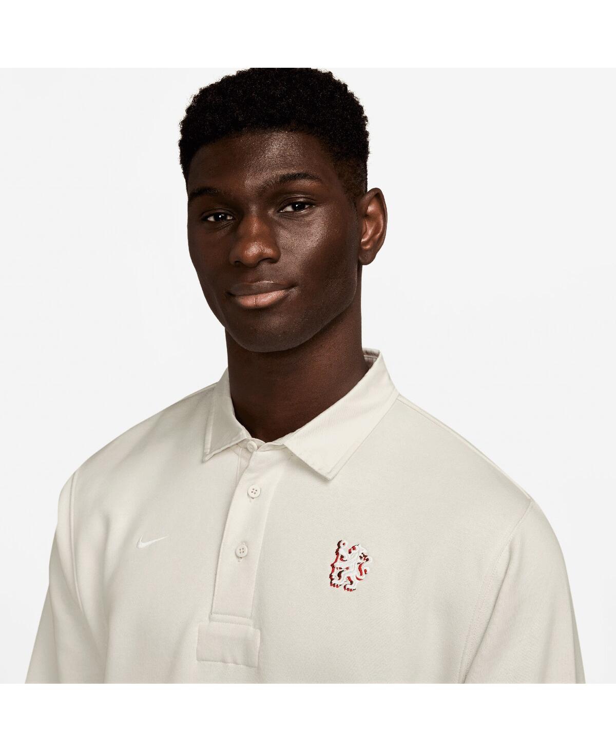 Nike Men's Cream Chelsea Club Long Sleeve Polo Shirt In White