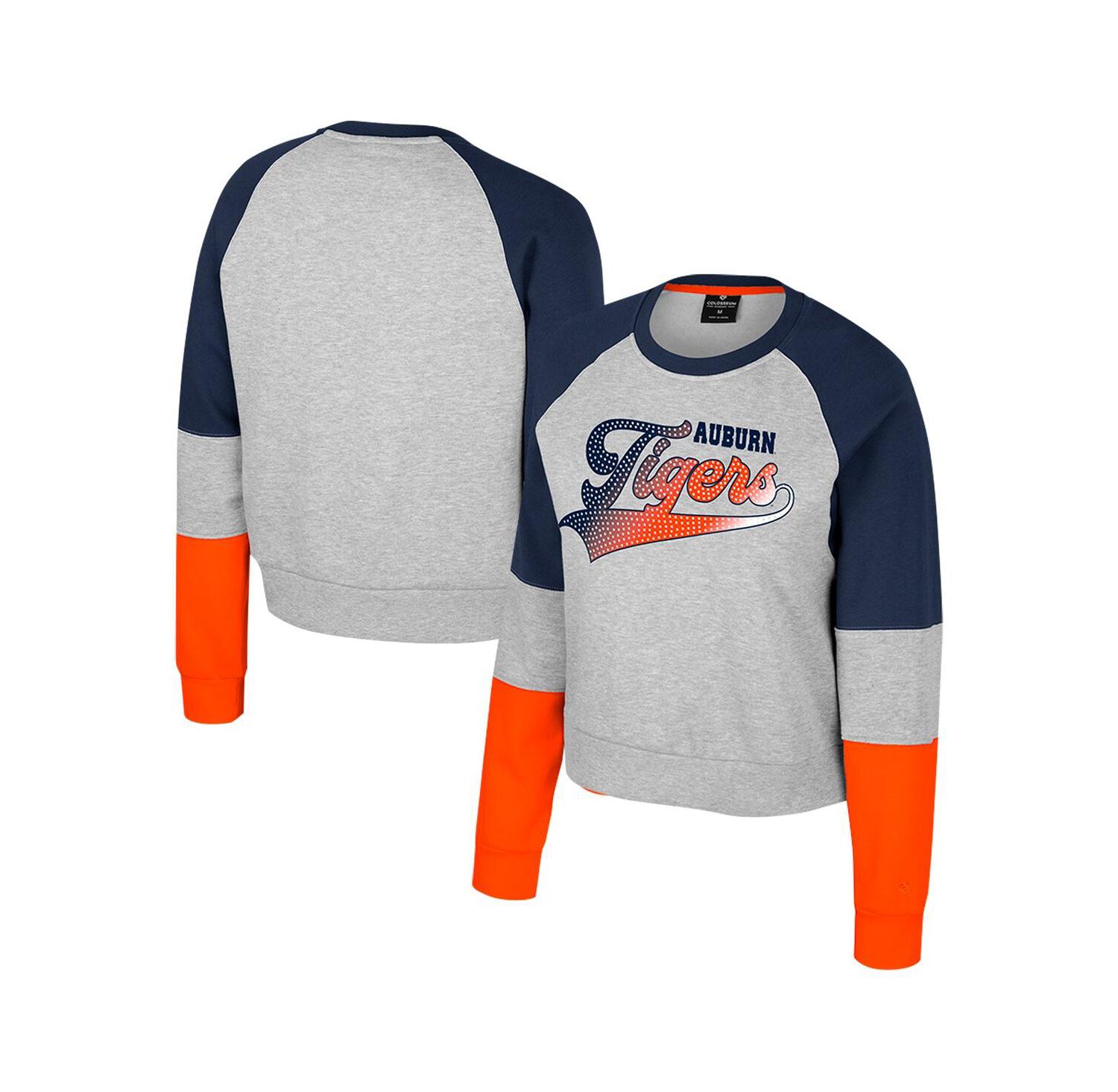 Big Girls Heather Gray Auburn Tigers Katinka Rhinestone Pullover Sweatshirt