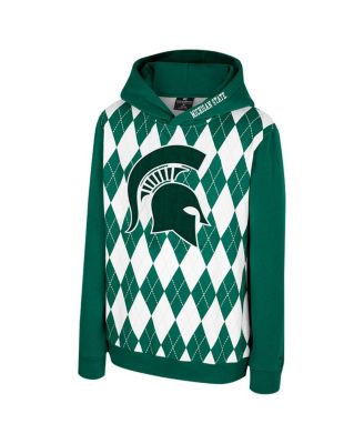 Big Boys and Girls Green Michigan State Spartans Argyle The Dealio Pullover Hoodie