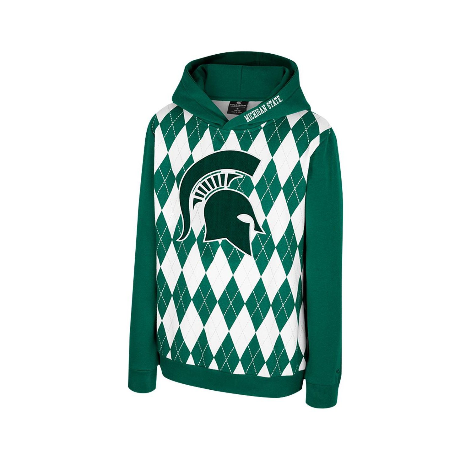 Big Boys and Girls Green Michigan State Spartans Argyle The Dealio Pullover Hoodie