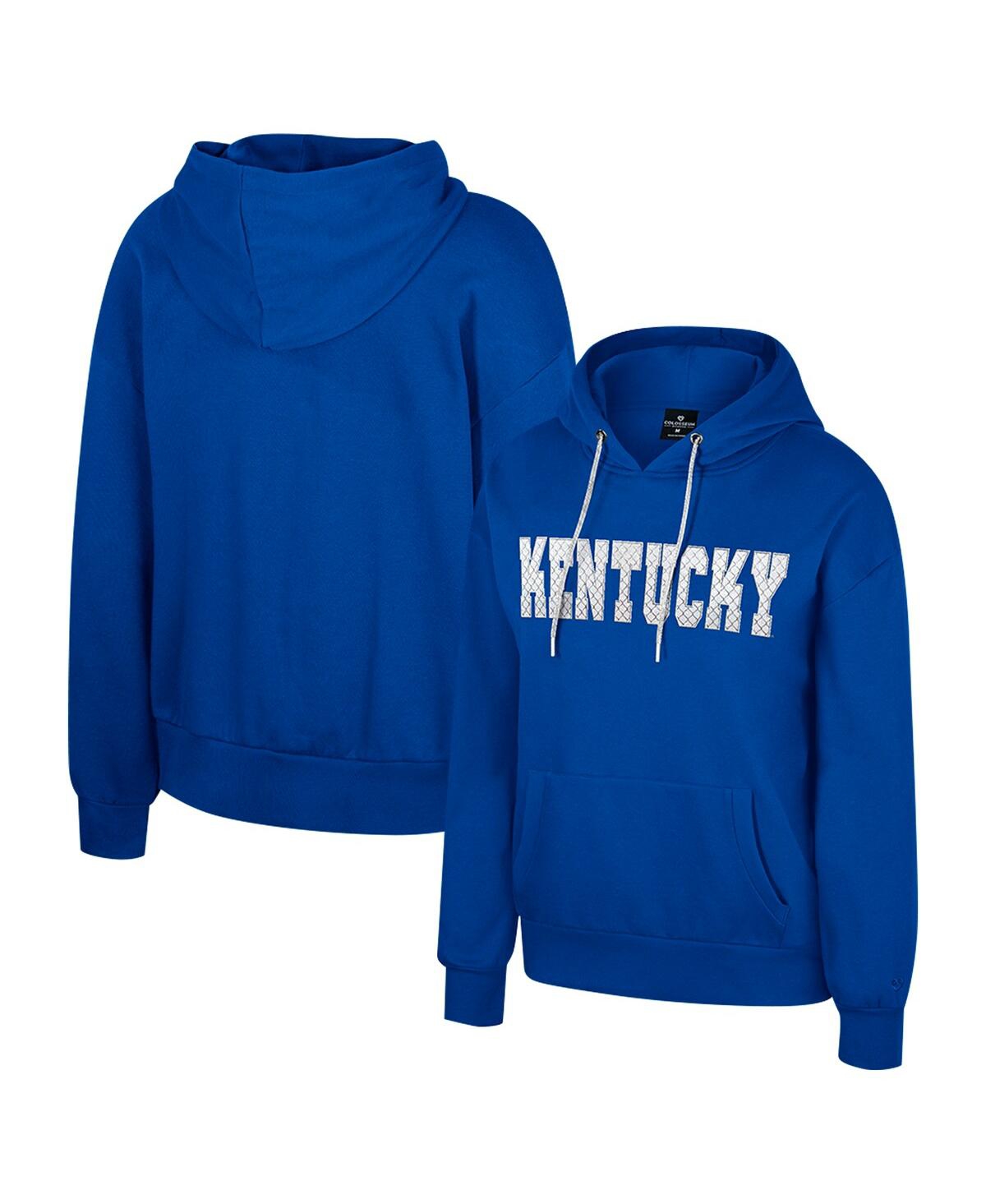 Colosseum Women's Royal Kentucky Wildcats Reflection Rhinestone Drawcord Pullover Hoodie In Blue