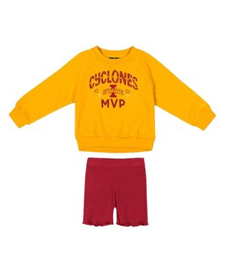 Colosseum - Girls 2-Piece Toddler Gold/Cardinal Iowa State Cyclones Beta Fleece Sweatshirt and Shorts Set