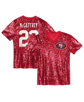 Outerstuff - Big Girls Christian McCaffrey Scarlet San Francisco 49ers Sequin V-Neck Fashion Jersey