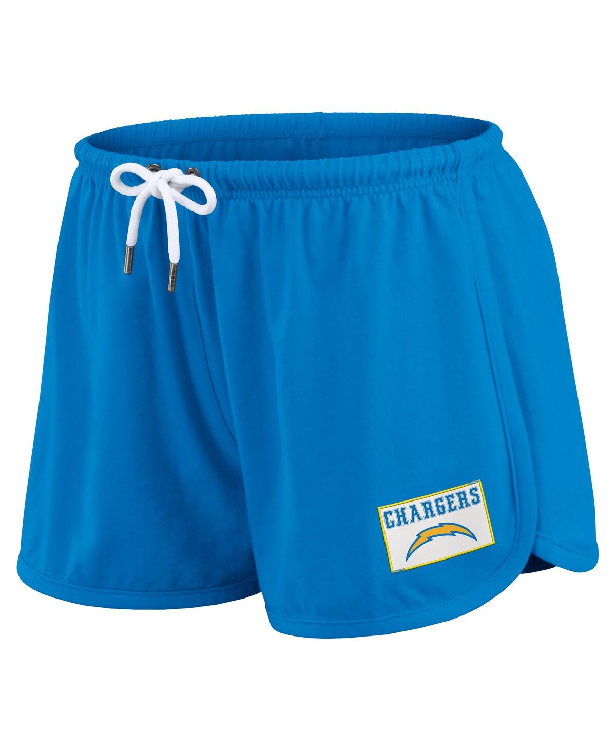 Wear By Erin Andrews Women's Powder Blue Los Angeles Chargers Heavy Rugby Jersey Long Sleeve T-shirt And Shorts Lounge Se In Blue
