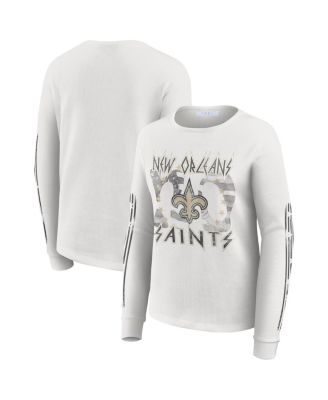 WEAR by Erin Andrews - Women's White New Orleans Saints Graphic Waffle Long-Sleeve T-shirt