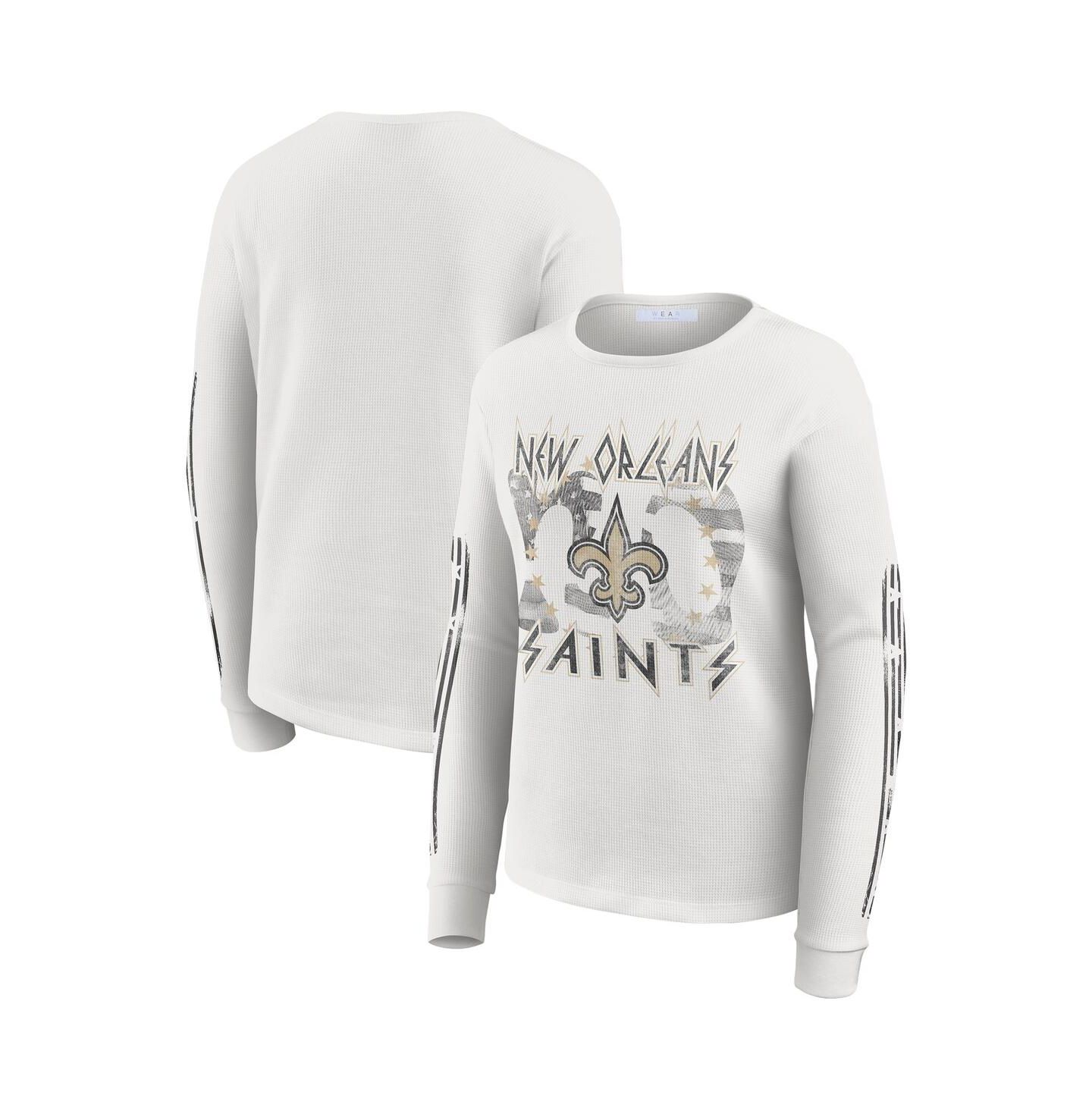 Женская футболка WEAR by Erin Andrews White New Orleans Saints Graphic Waffle Long-Sleeve — фото 1