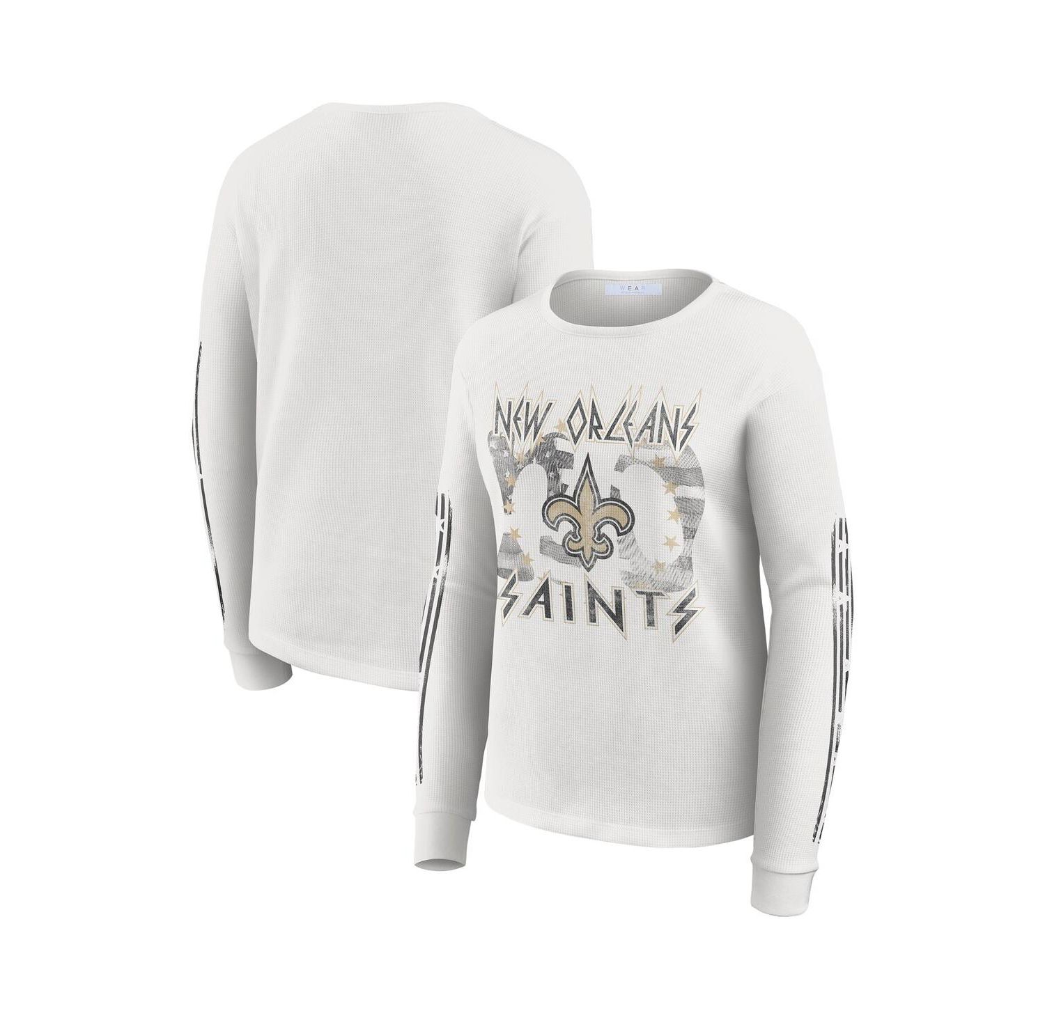 Women's White New Orleans Saints Graphic Waffle Long-Sleeve T-Shirt
