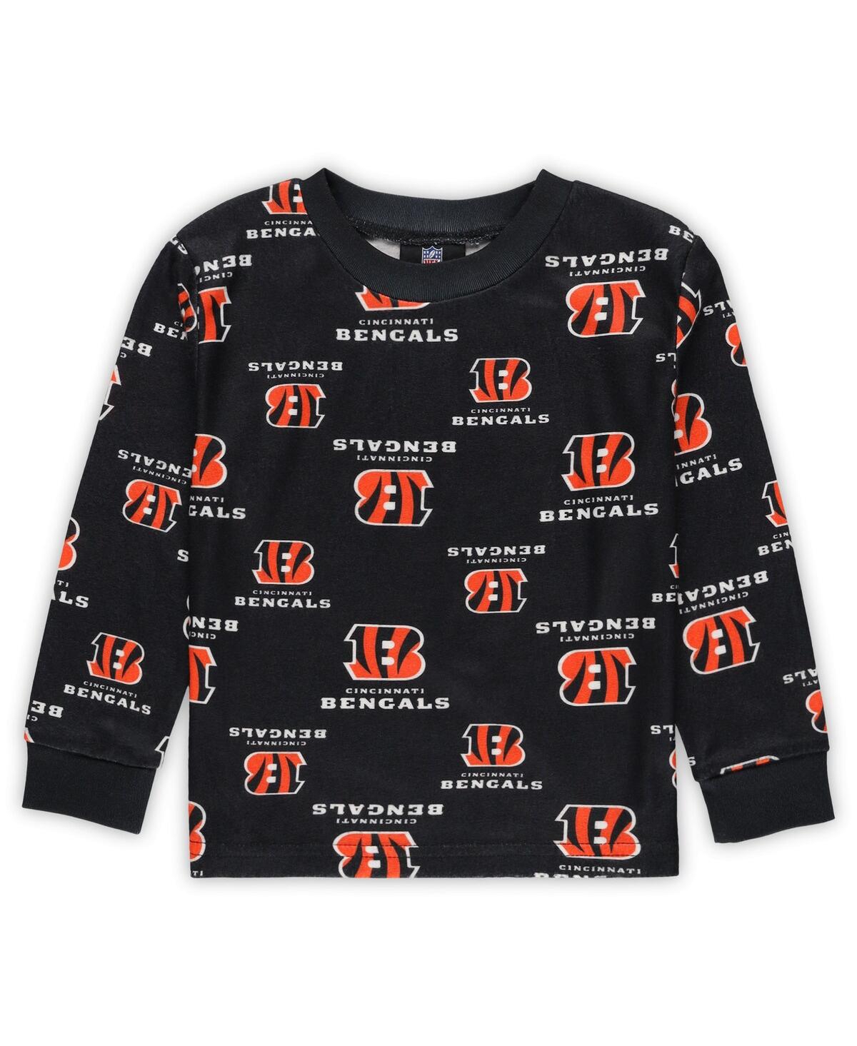 Outerstuff Toddler Black Cincinnati Bengals All-Over-Print Long Sleeve T-Shirt and Pants Sleep Set