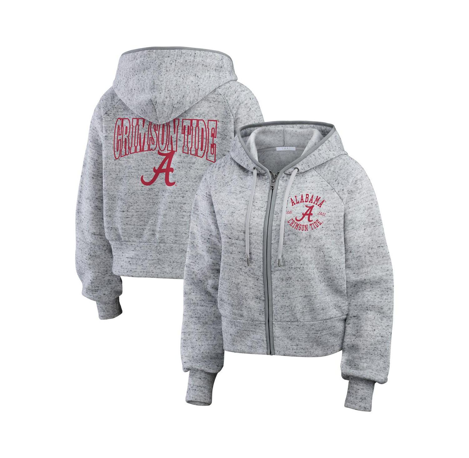 Women's Heather Gray Alabama Crimson Tide Wear Speckle Double-Hit Raglan Full-Zip Hoodie