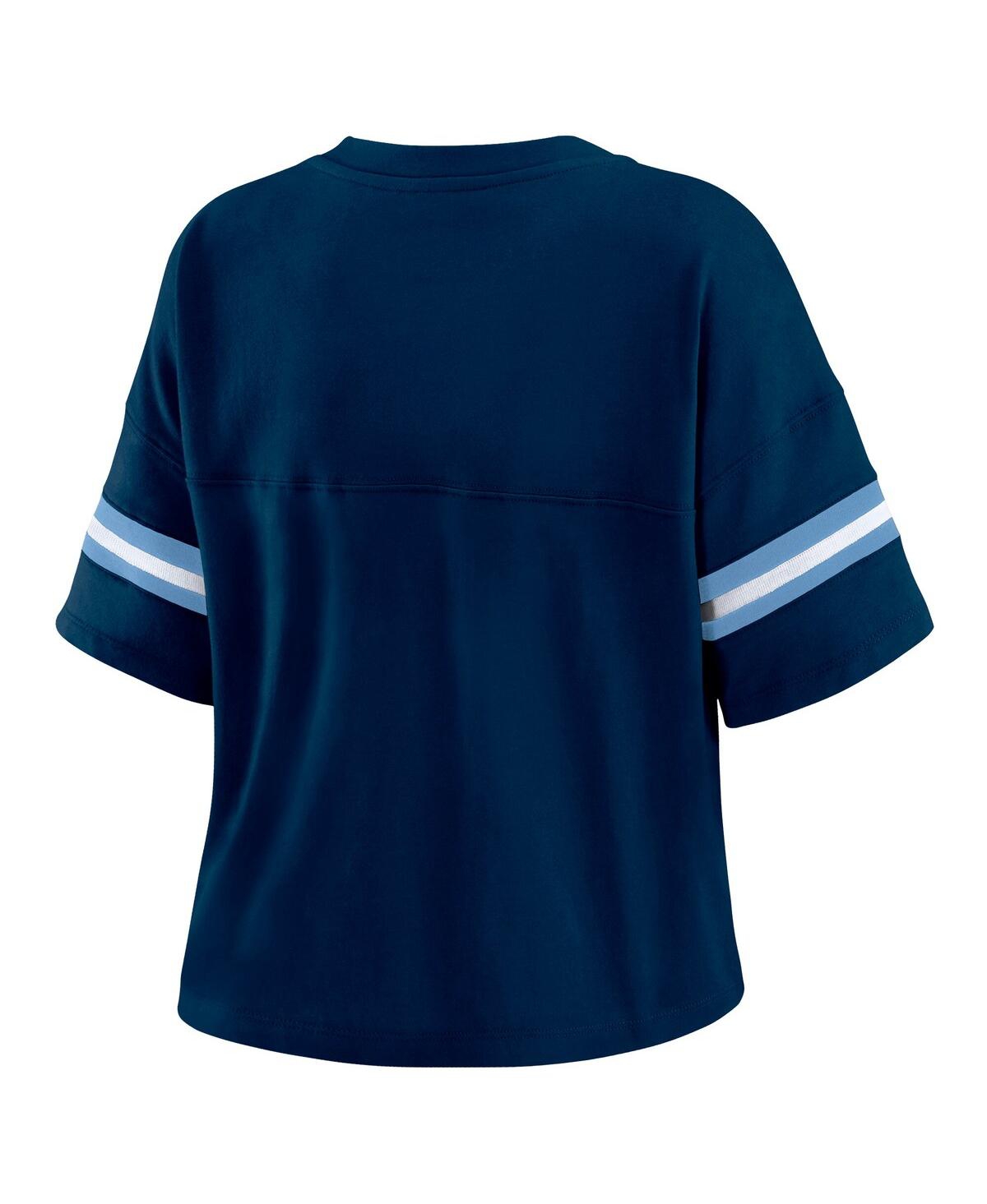 Wear By Erin Andrews Women's Navy Memphis Grizzlies Color Block Boxy V-neck T-shirt In Blue
