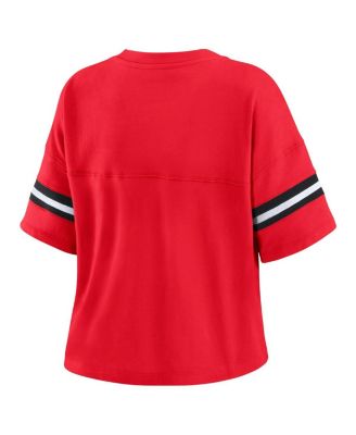 Women's Red Chicago Bulls Plus Size Color Block Boxy V-Neck T-Shirt
