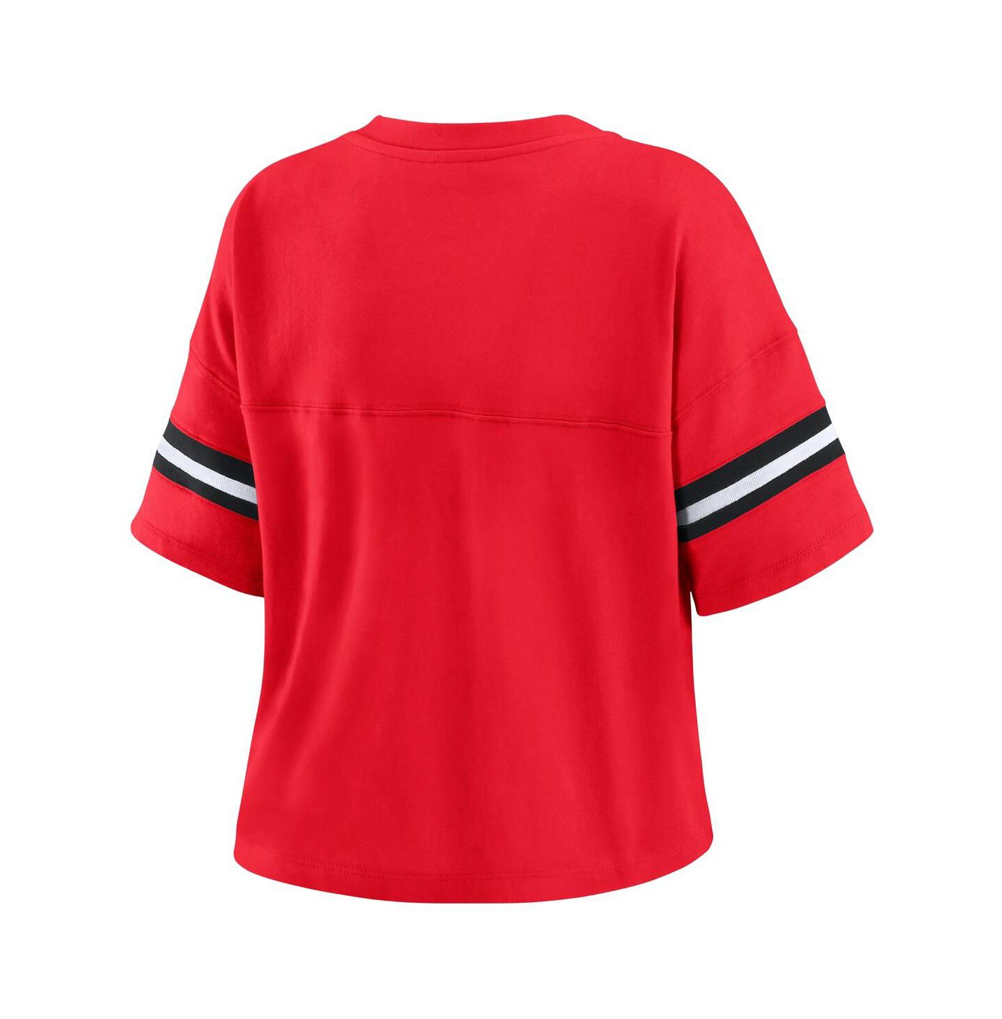 Женская футболка WEAR by Erin Andrews Red Chicago Bulls Plus Size Color Block Boxy V-Neck — фото 2