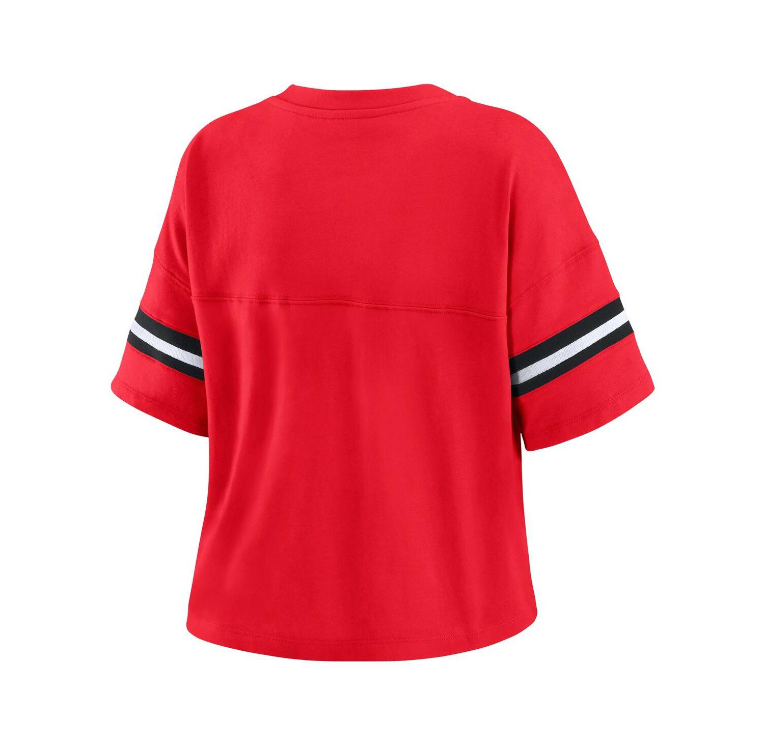 Women's Red Chicago Bulls Plus Size Color Block Boxy V-Neck T-Shirt