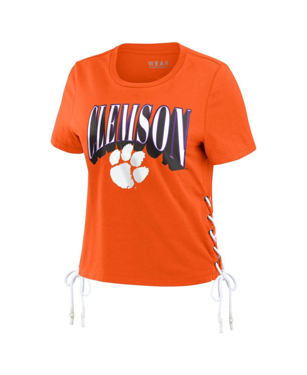 Wear By Erin Andrews Women's Orange Clemson Tigers Side Lace-up Modest Crop T-shirt In Orange