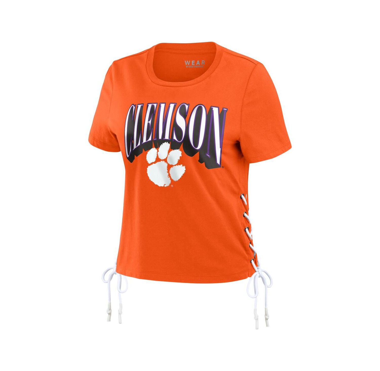Women's Orange Clemson Tigers Side Lace-Up Modest Crop T-Shirt