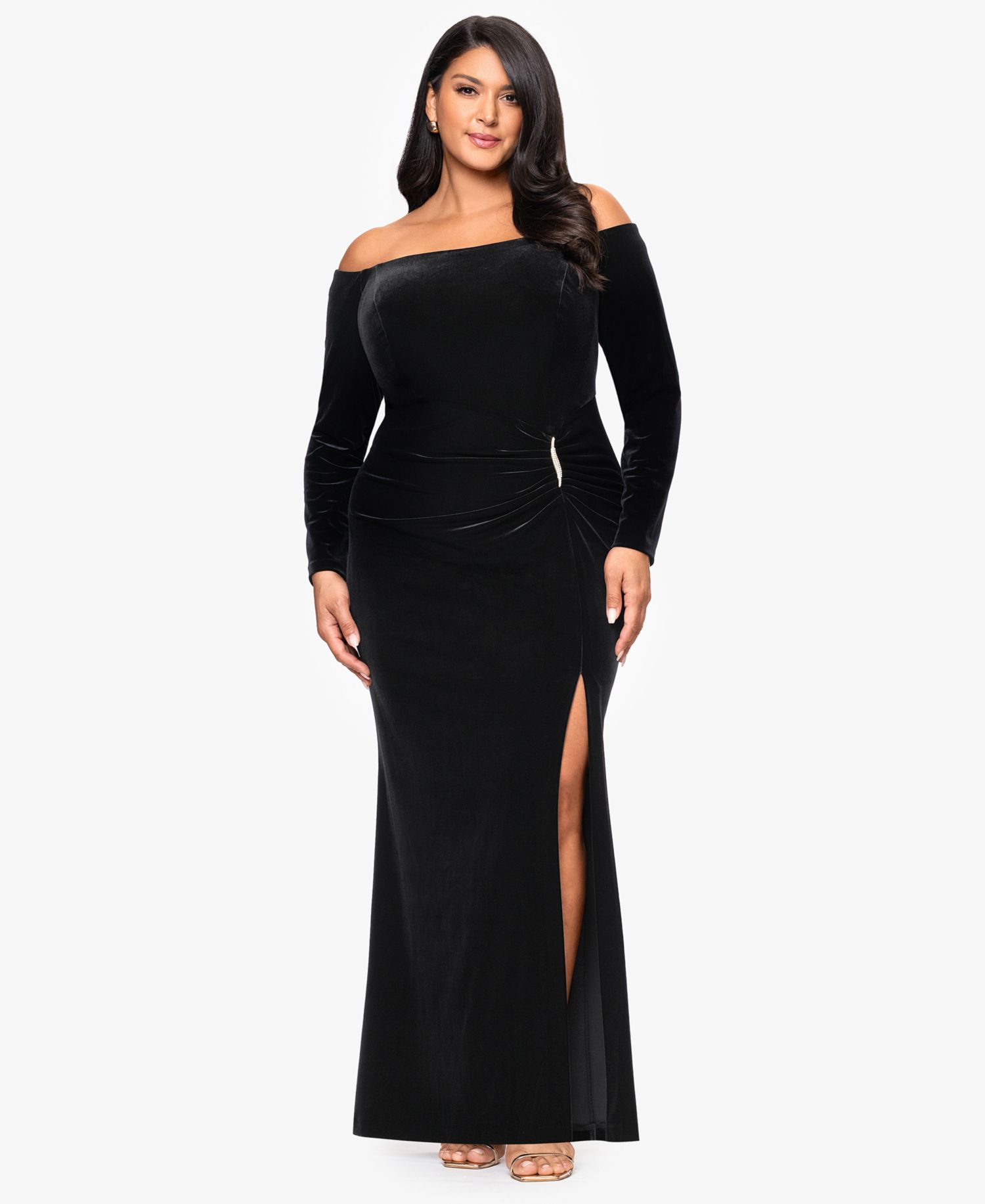 Plus Size Off-the-Shoulder Velvet Gown