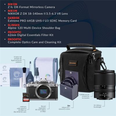 Z fc DX-Format Mirrorless Camera with NIKKOR Z DX 18-140mm , Candisk PRO 64GB, Alpine 120, Essentials Filter Kit,ProOp Cleaning Kit