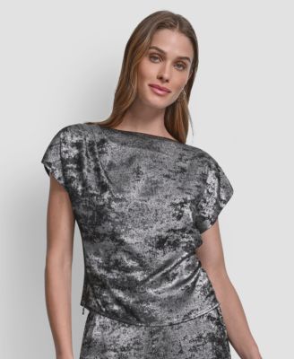 Women's Printed Flutter Sleeve Pull On Top