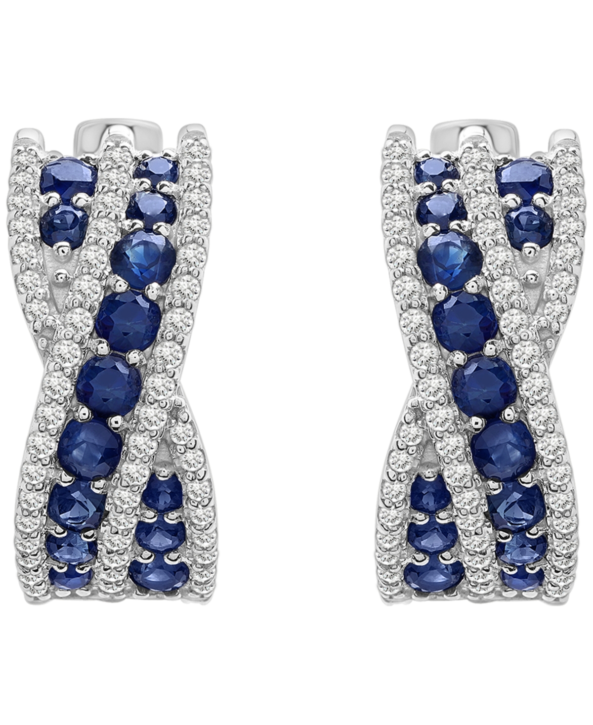Macy's Lab Grown Blue Sapphire (7/8 ct. t.w.) and White Sapphire (1/5 ct. t.w.) Twist Earrings in Sterling Silver