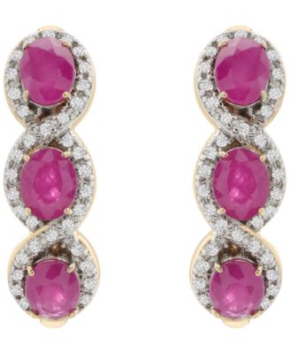 Ruby (1-3/8 ct. t.w.) and Diamond (1/6 ct. t.w.) Infinity Hoop Earrings in 14K Gold-Plated Over Sterling Silver
