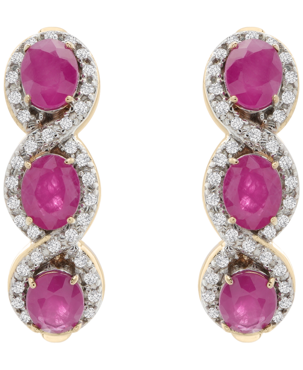 Macy's Ruby (1-3/8 Ct. T.w.) And Diamond (1/6 Ct. T.w.) Infinity Hoop Earrings In 14k Gold-plated Over Ster In Pink