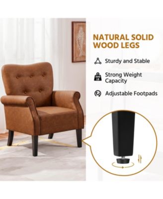 High Back PU Leather Accent Armchair with Wood-tone Metal Legs
