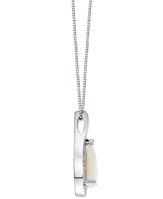 Pear Shape Opal Pendant with Chain (1 ct. t.w.) and Diamond (1/10 ct. t.w.) in 10k White Gold