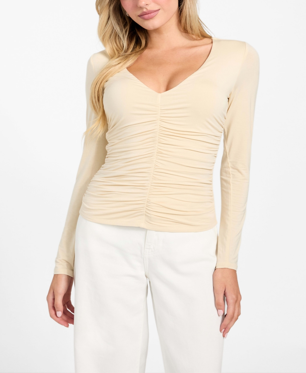 Guess Ayleen Ruched Long Sleeve Jersey Top