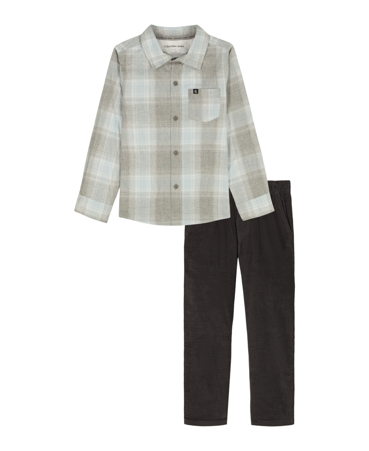 Calvin Klein Kids' Toddler And Little Boys (2t-7) 2-piece Plaid Shirt And Corduroy Pants Set In Gray