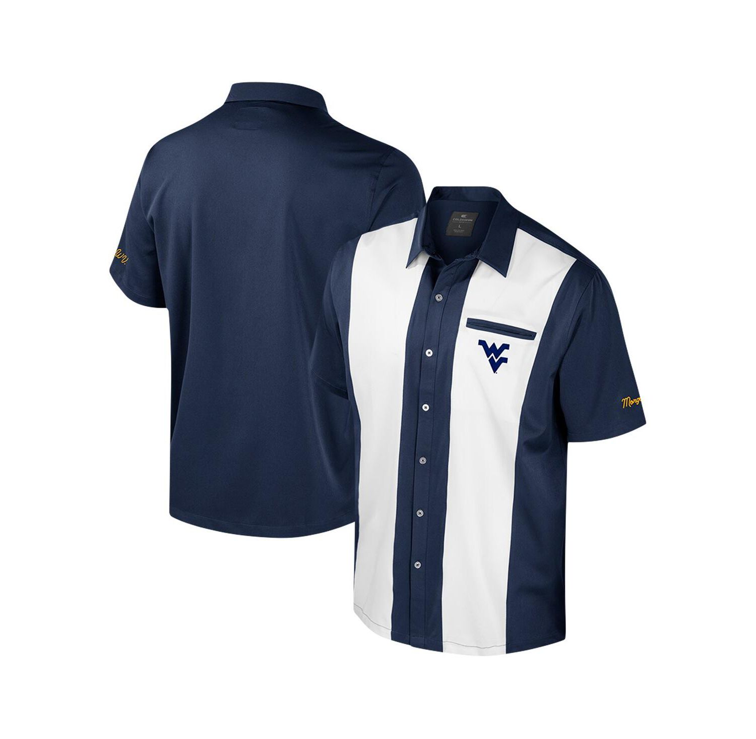 Men's Navy West Virginia Mountaineers Strike Bowling Button-Up Shirt