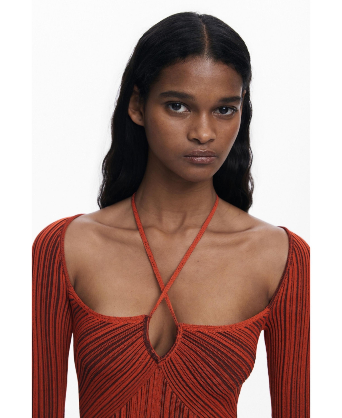 Desigual Variegated Rib Long Sleeve Knit Dress In Red