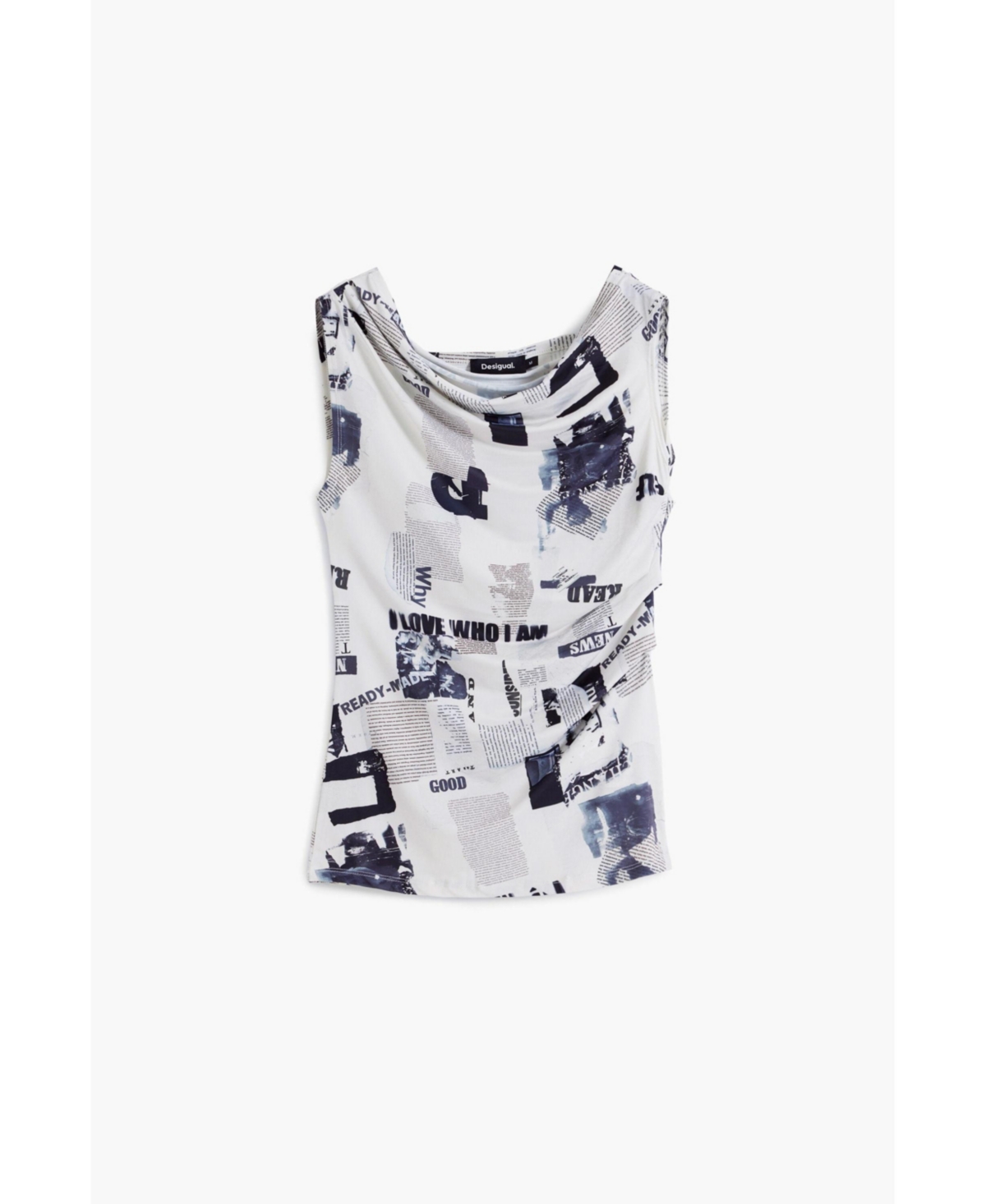 Desigual Newspaper Print One-shoulder Top In White