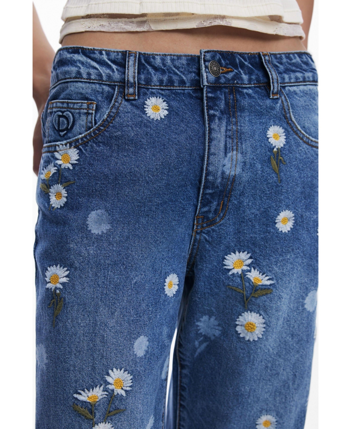 Desigual Women's Straight jeans with daisies