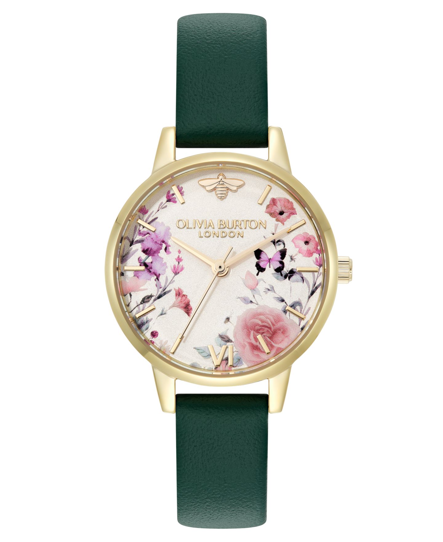 Женские часы Olivia Burton Illustrated Floral Green Calfskin Leather Strap Watch, 30mm — фото 1